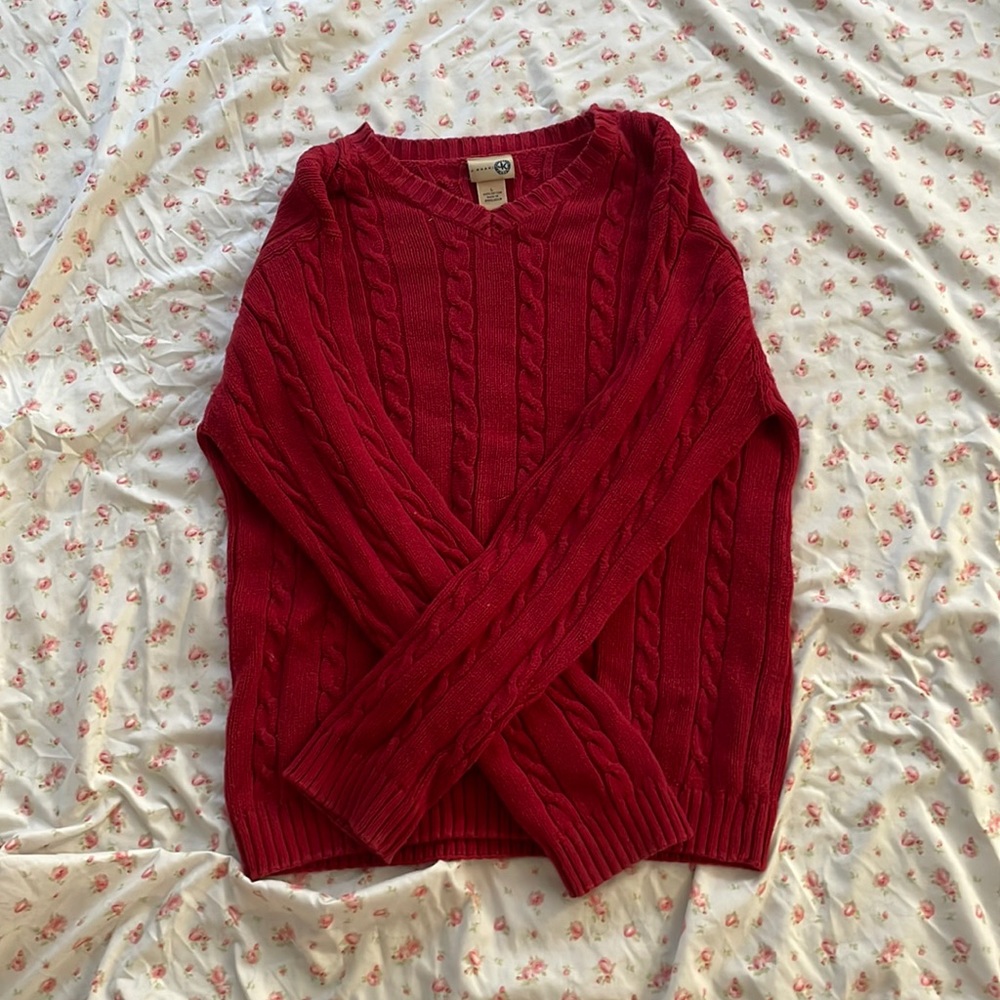 Red cable knit sweater